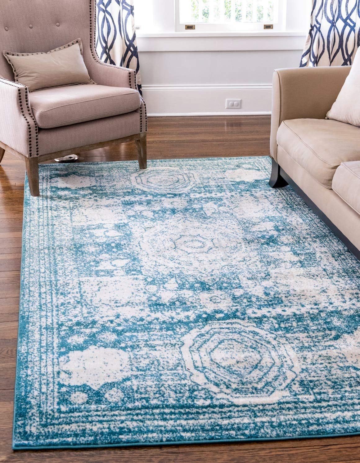 Turquoise Tranquility 9' x 12' Synthetic Easy-Care Area Rug