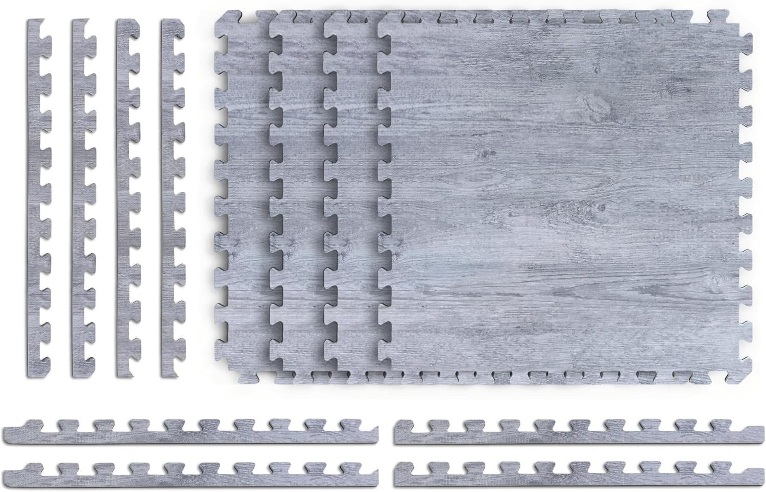 Stone Gray Faux Wood Interlocking Foam Floor Tiles, 24 x 24, 4-Pack