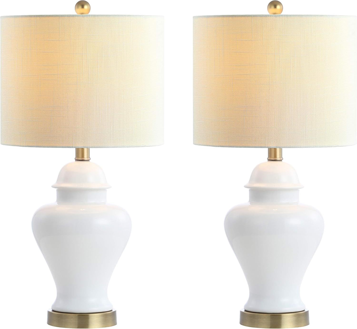 Qin 22" White Ceramic and Brass Table Lamp Set with Linen Shade