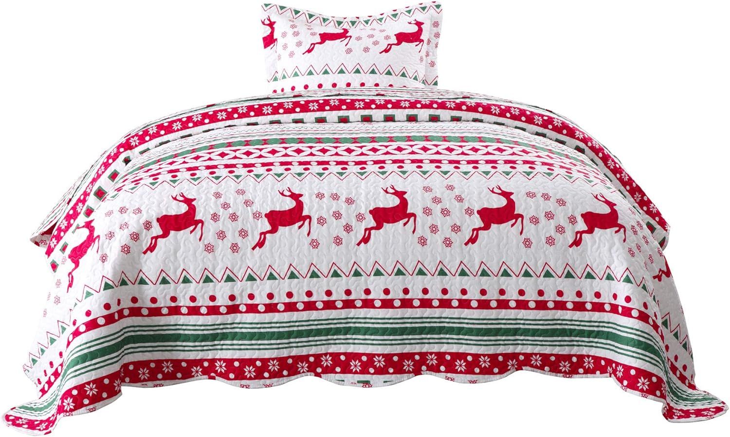 Twin Red and White Microfiber Reversible Kids Quilt Set