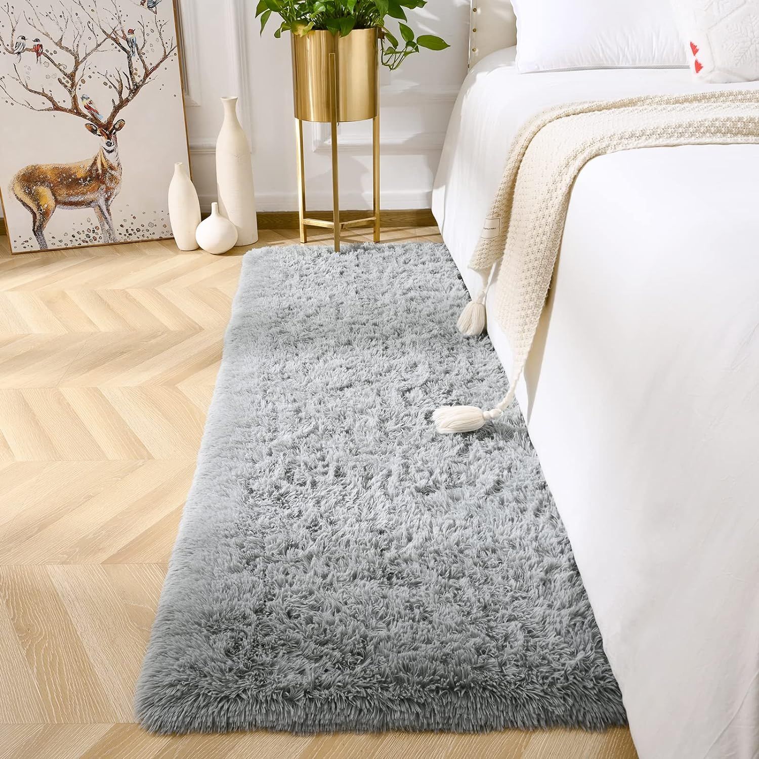 Gray Shag Memory Foam Kids Runner Rug 2x6 Feet