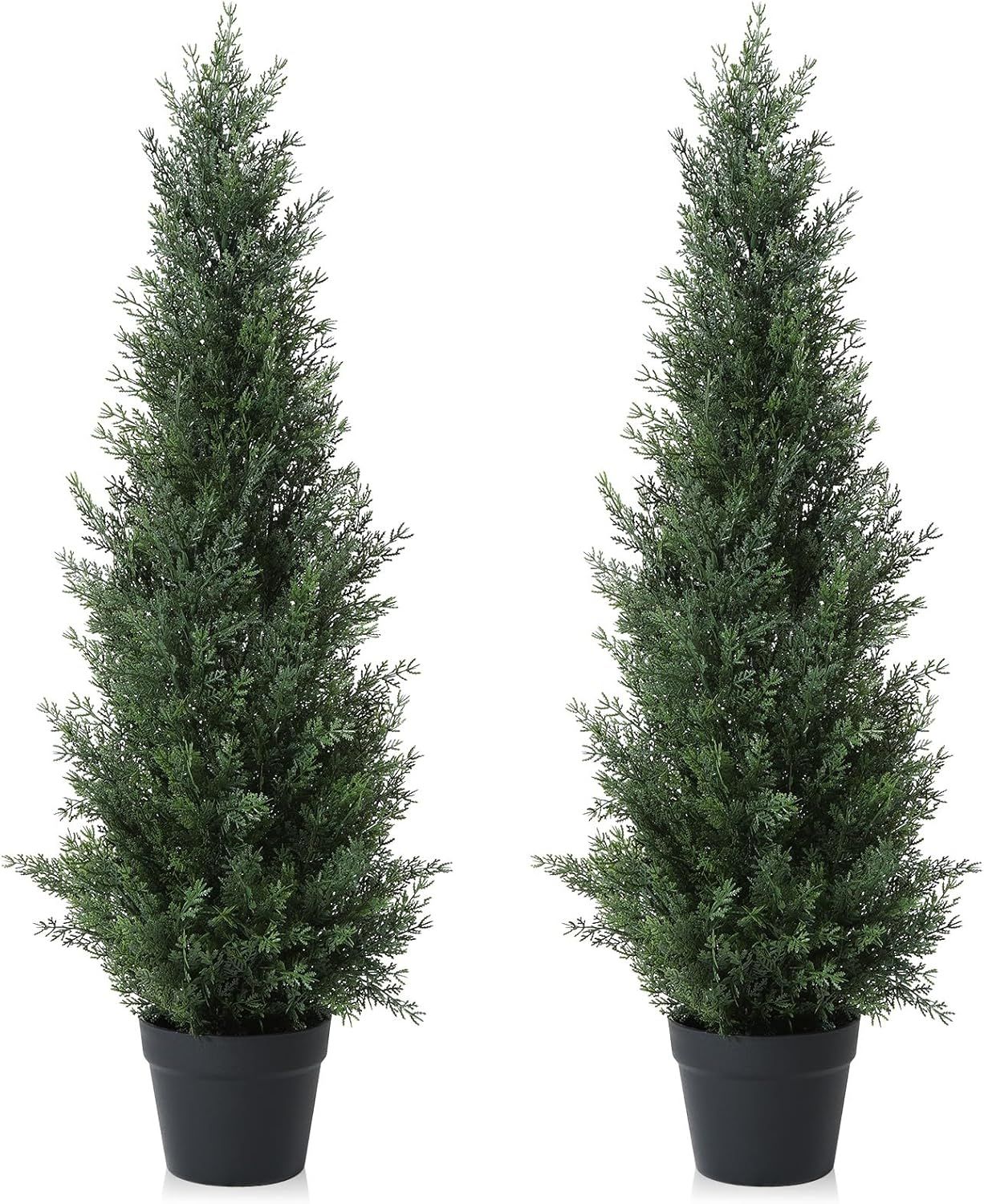 3ft Green Artificial Cedar Topiary Trees in Black Pots