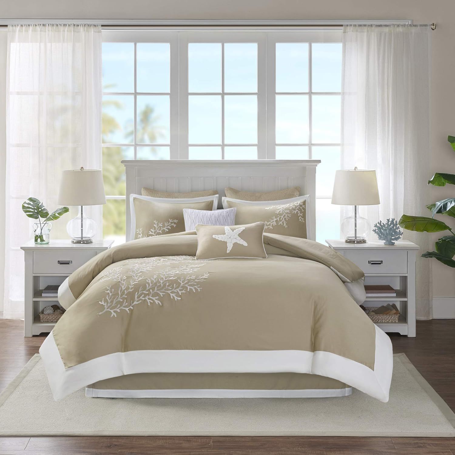 Coastal Khaki and White Cotton Queen Comforter Set