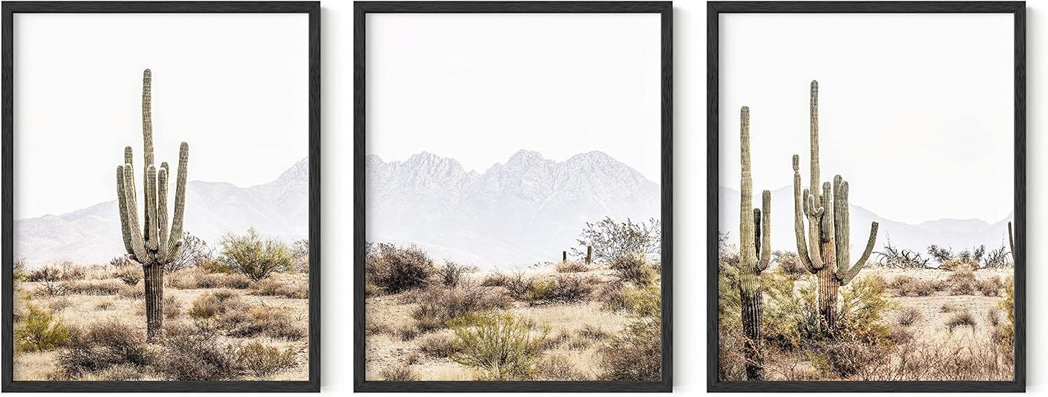 Desert Landscape Cactus Prints in Black Frames