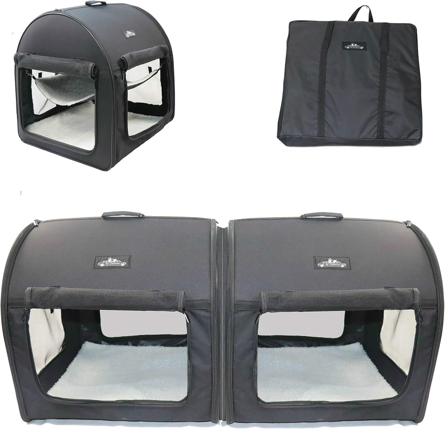 Gray Soft-Sided Double Travel Pet Carrier Crate