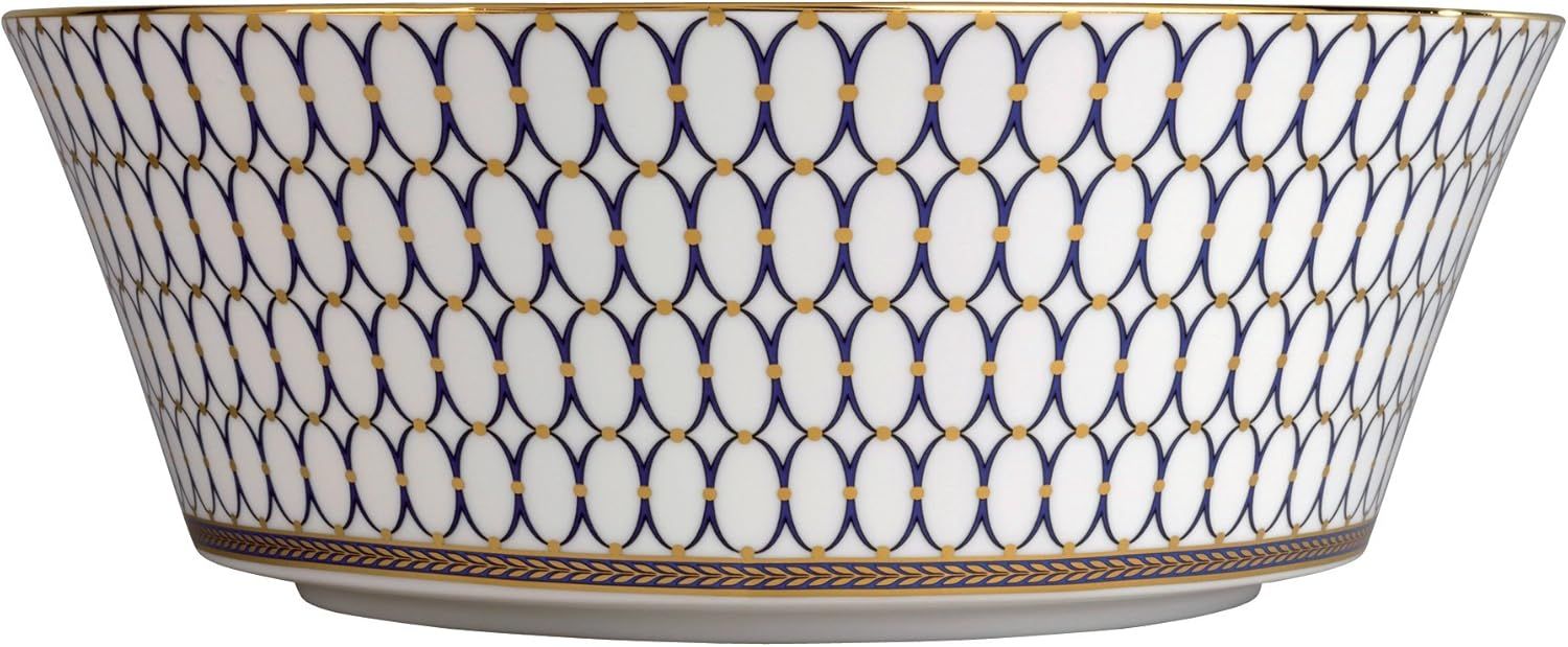 Gold and Blue Ceramic 10" Dishwasher Safe Salad Bowl