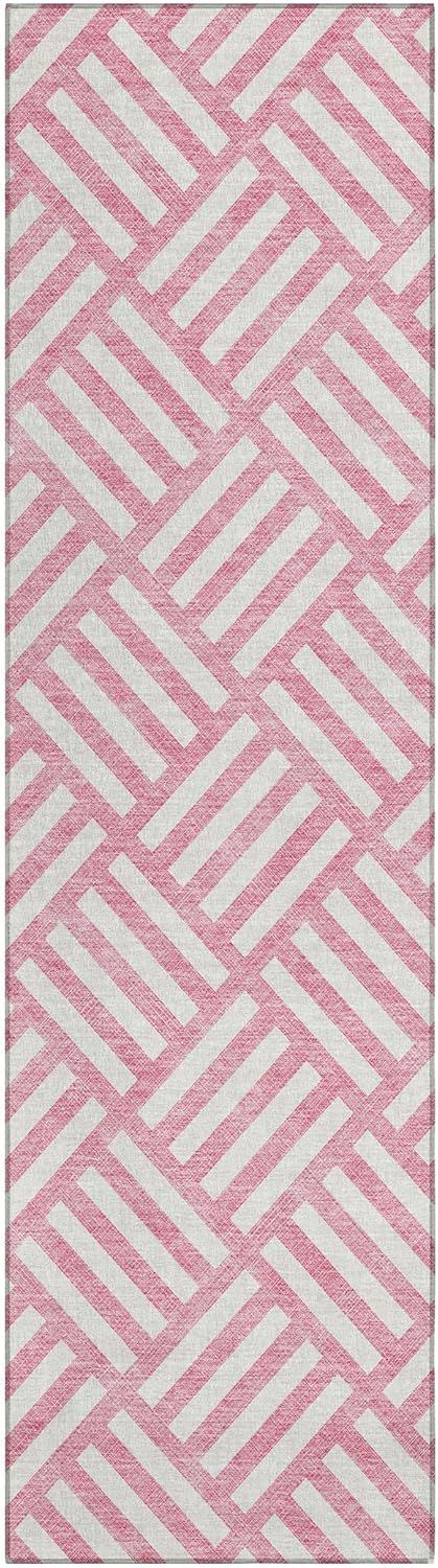 Pink and White Geometric Flat Woven Runner Rug