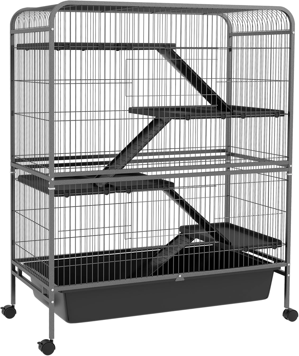 Gray 5-Level Metal Small Animal Cage with Wheels and Removable Tray