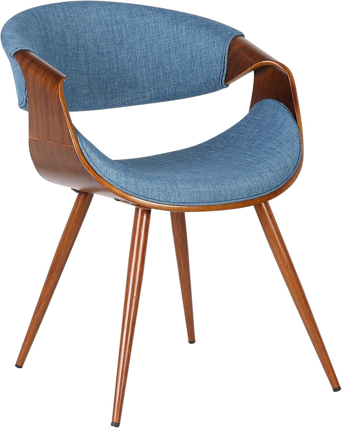 Mid-Century Modern Upholstered Blue Wood Side Chair