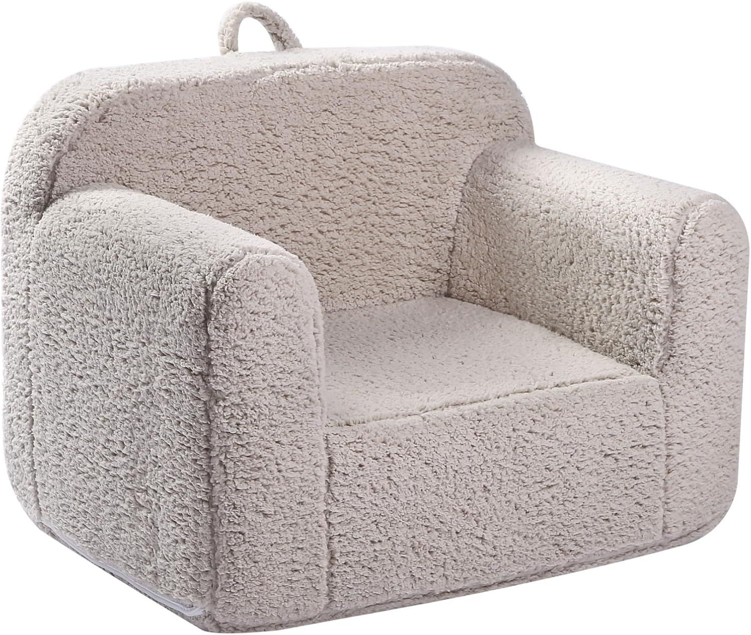 Light Grey Sherpa Toddler Foam Chair with Handle