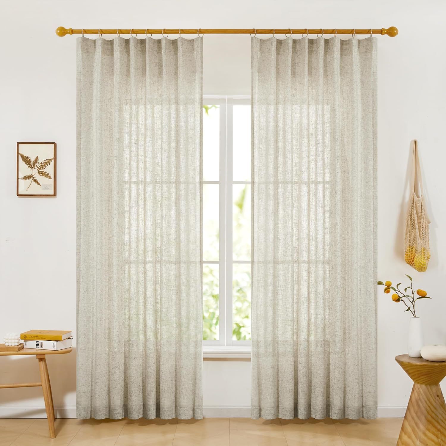 Flaxen Light-Filtering Pinch Pleated Linen Curtains 50" x 108"
