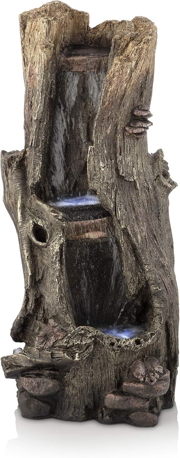 41" Tall Outdoor Tree Trunk Waterfall Fountain with LED Lights