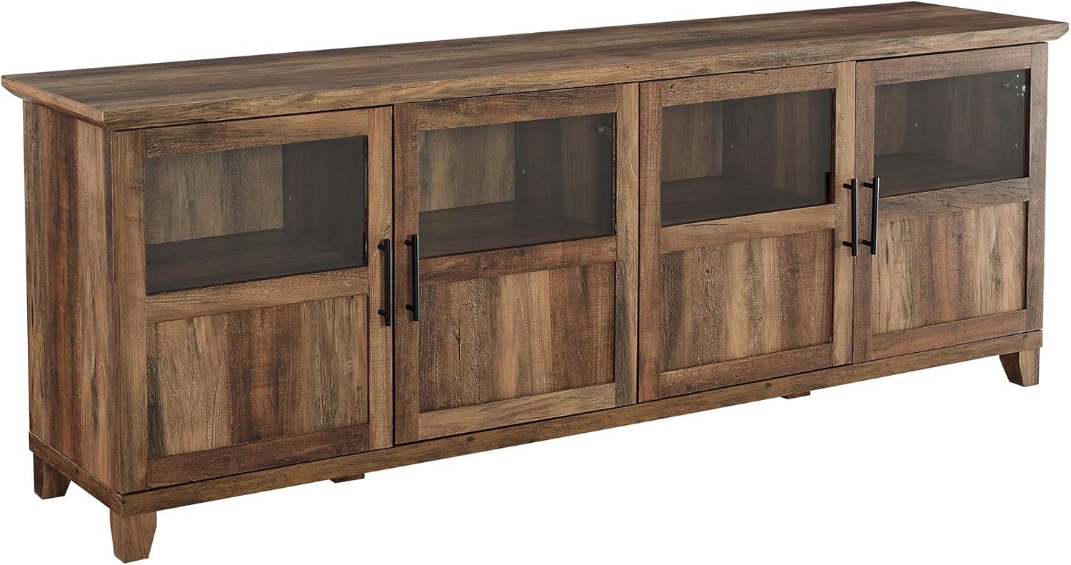 Dark Walnut 70-Inch TV Stand with Glass Doors and Cabinets