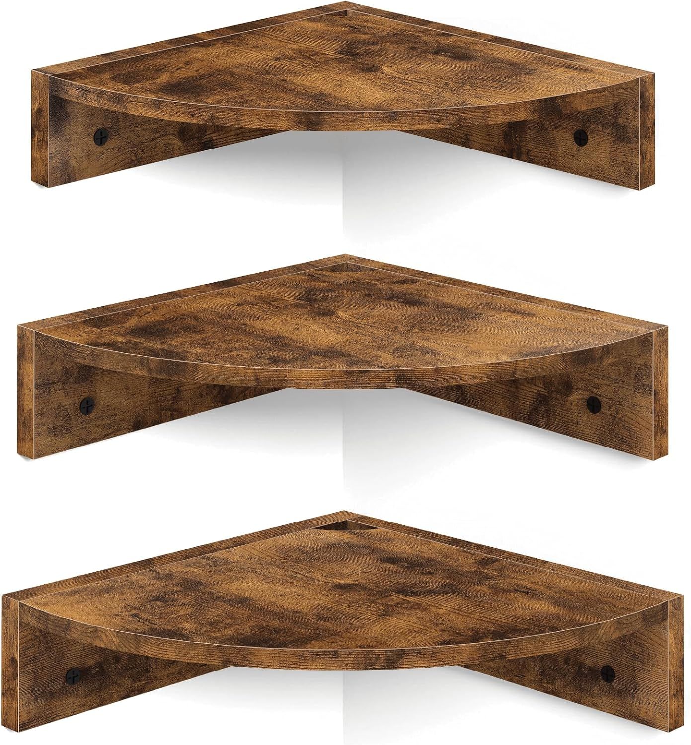 Rustic Brown 3-Tier Floating Corner Wood Shelves