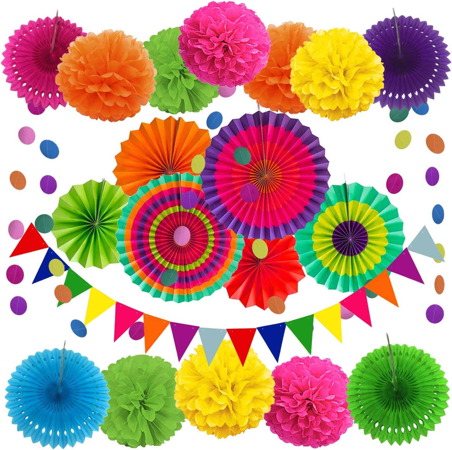 Vibrant Multicolor Paper Party Decoration Set for Birthdays