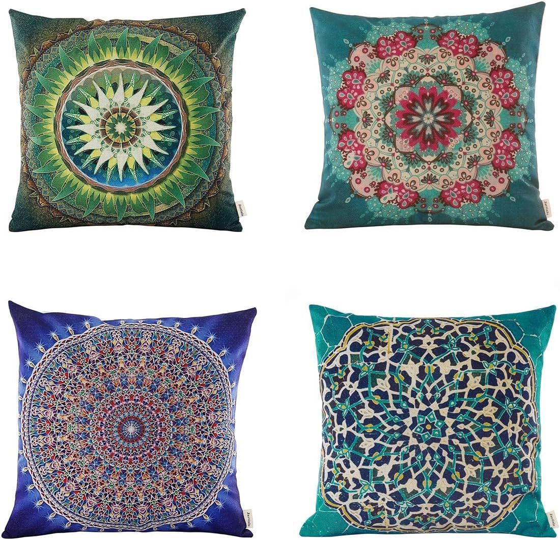 Retro Bohemian Mandala Cotton Pillow Covers Set of 4