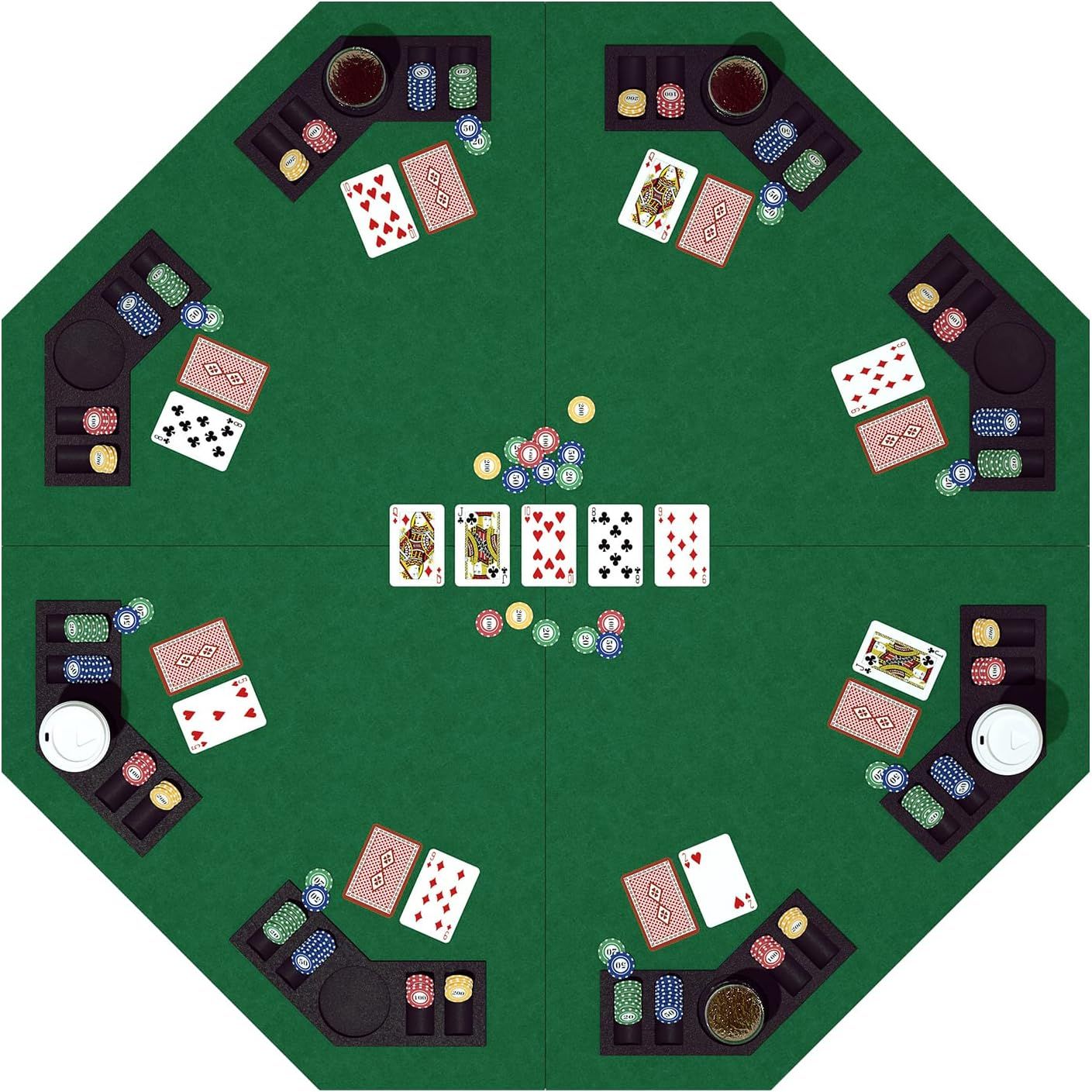 Green 48-Inch Foldable Octagon Poker Table Top with Cup Holders