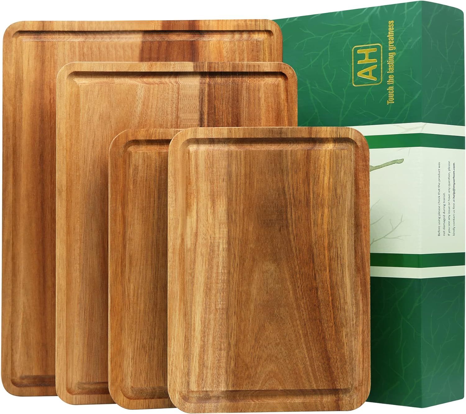 Acacia Wood Non-Slip Cutting Board Set with Juice Groove