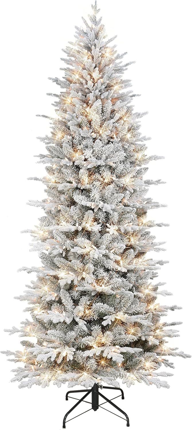 7.5 ft Pre-Lit Flocked Slim Northern Fir Christmas Tree with Clear Lights