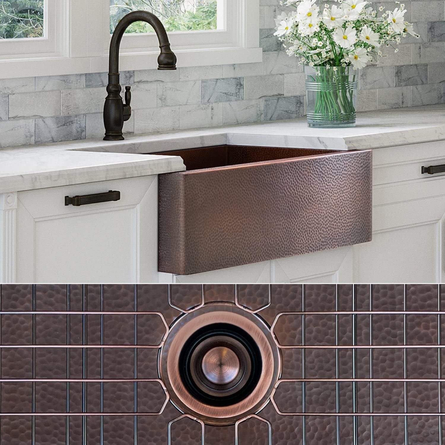 30-Inch Antique Copper Farmhouse Sink with Accessories