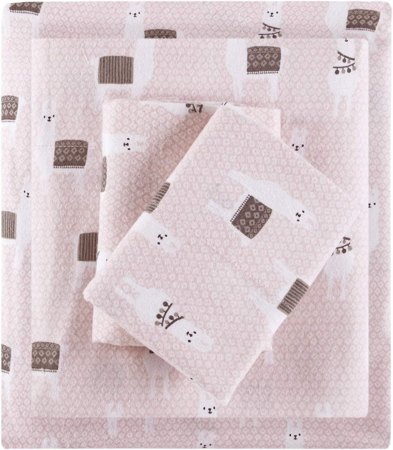 Pink Llamas Twin XL Cotton Flannel Kids Sheet Set