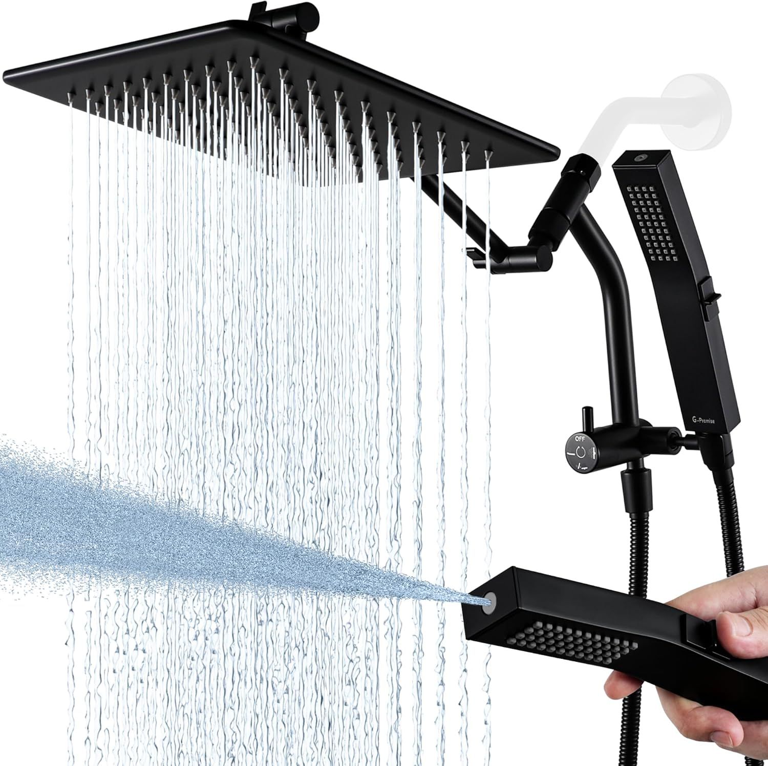 Matte Black Adjustable Rainfall Shower Head with Handheld Spray