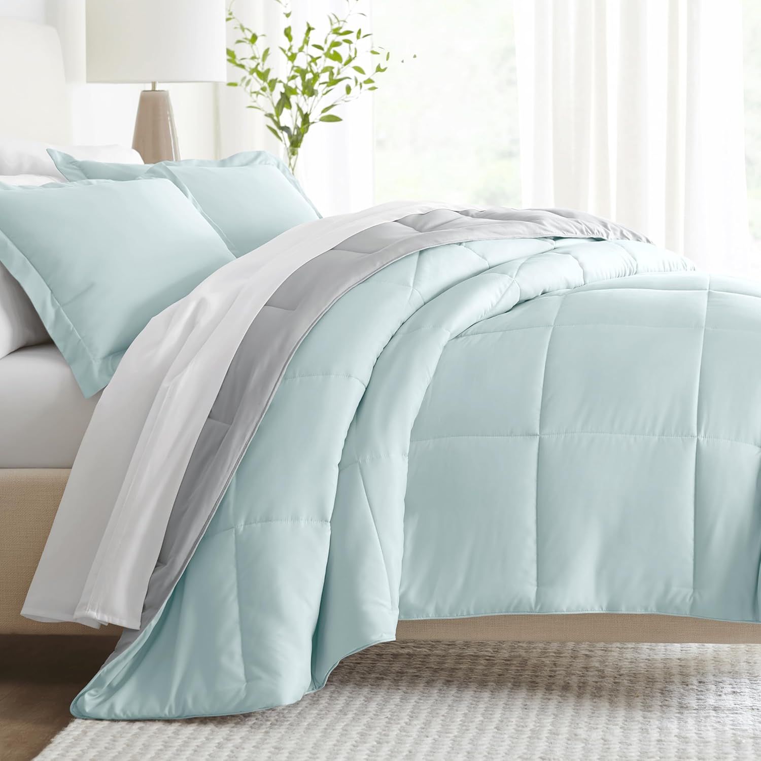 Aqua and Gray Twin Microfiber Down Alternative Comforter Set
