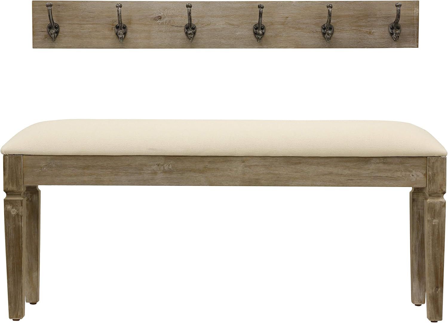 Winter White Transitional Entryway Bench and Coat Hook Set