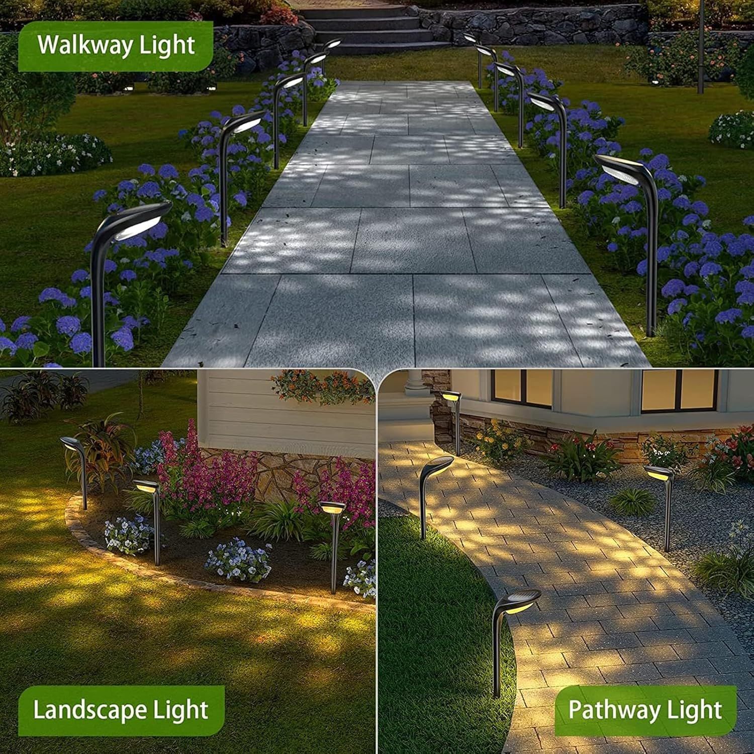 Modern Black Solar Pathway Lights with Warm and Cool White LEDs, 4-Pack