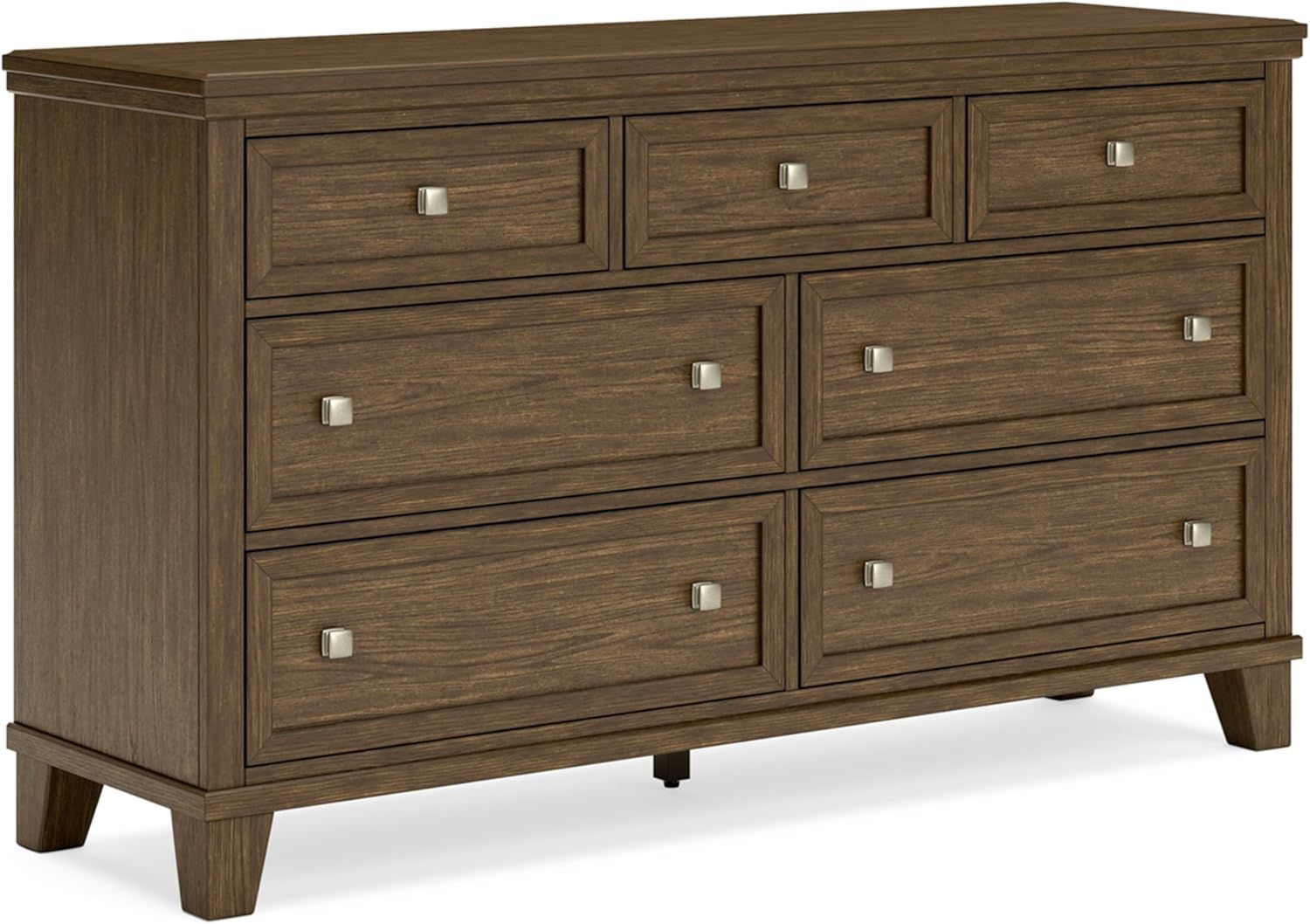 Light Brown Transitional 7-Drawer Dresser with Mirror