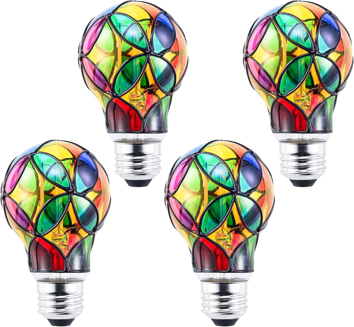 Rainbow Stained Glass LED Edison Bulbs, 4-Pack, E26 Base