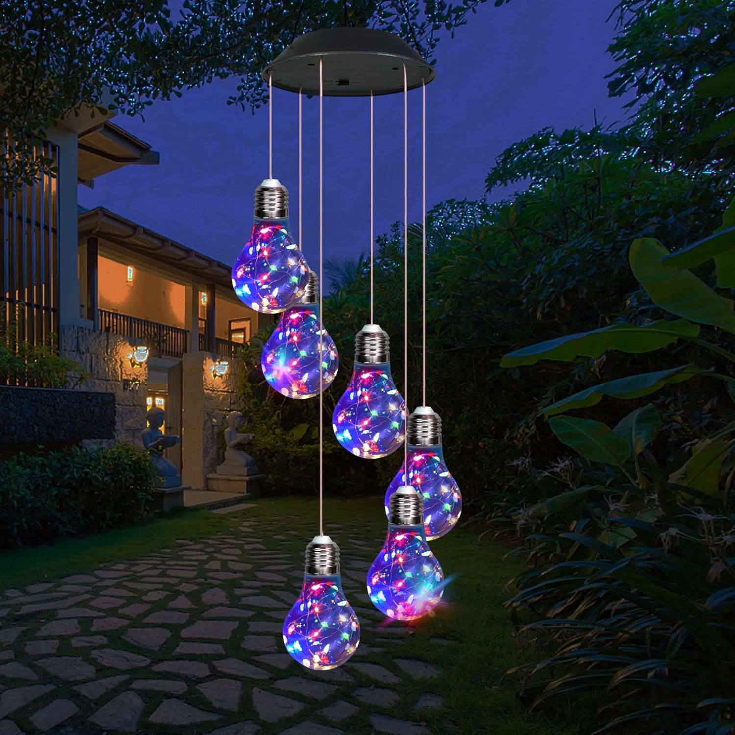 Colorful Solar-Powered Hanging Light Bulb Wind Chimes