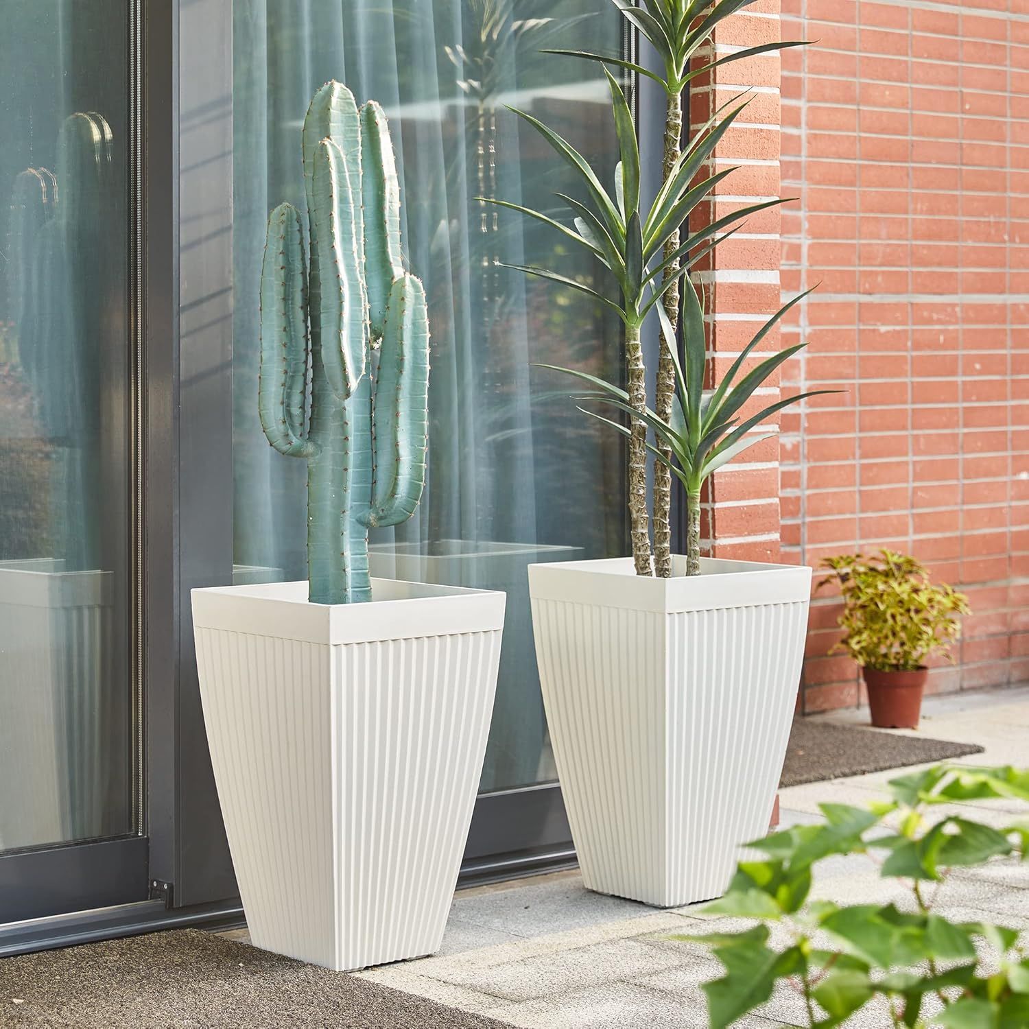 White Tall Fluted Box Planter Set for Indoor/Outdoor