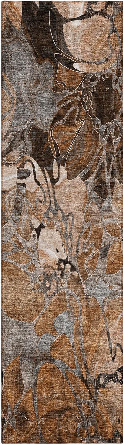 Paprika Floral Synthetic Washable Runner Rug with Non-Skid Backing