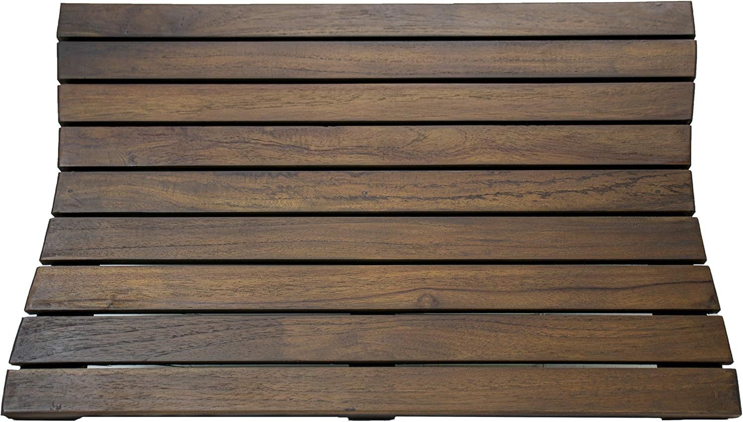 Woodland Brown Teak Shower Bath Mat with Non-Slip Backing