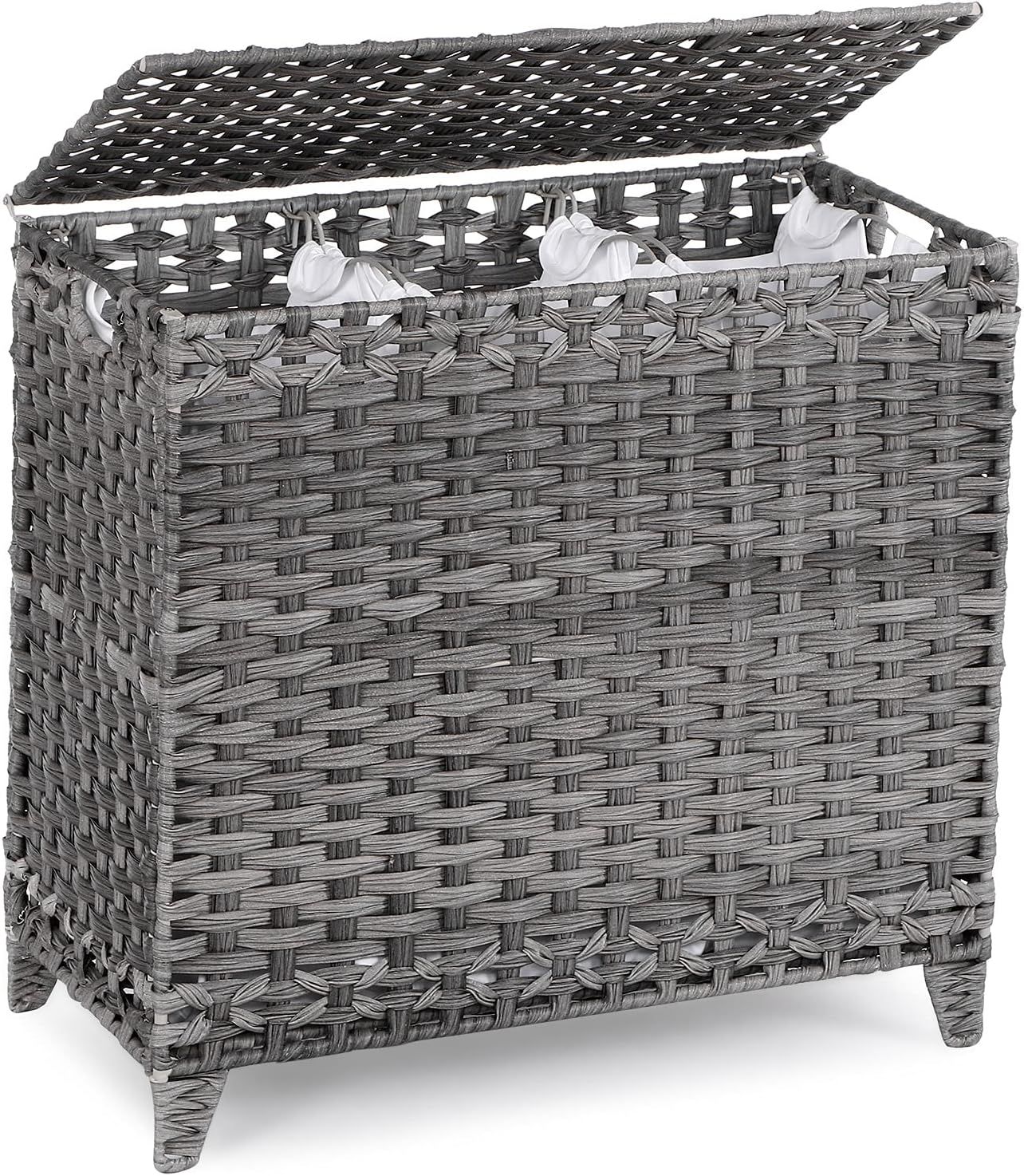 Gray Wicker Laundry Hamper with Removable Liner Bags