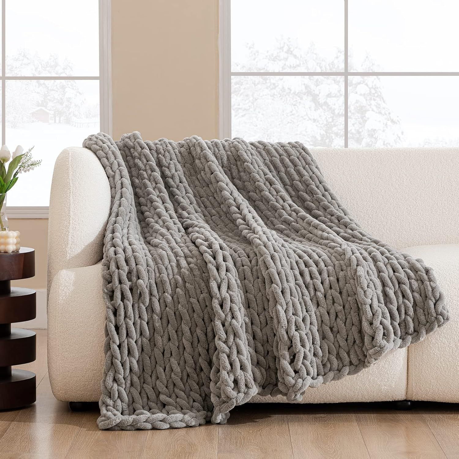 Gray Chunky Knit Chenille Throw Blanket 50'' x 60''