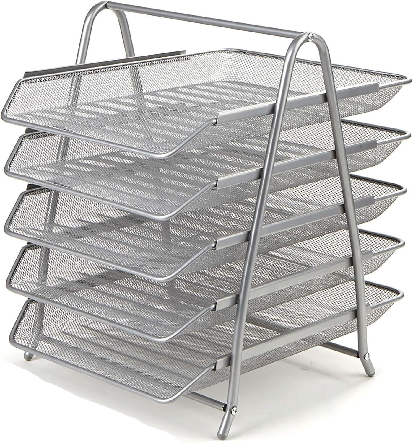 Silver 5-Tier Steel Mesh Letter Tray Organizer