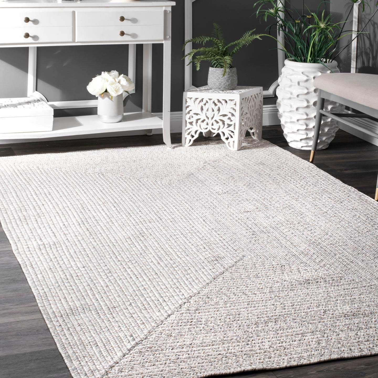 Ivory Braided Synthetic 6' Square Indoor/Outdoor Rug