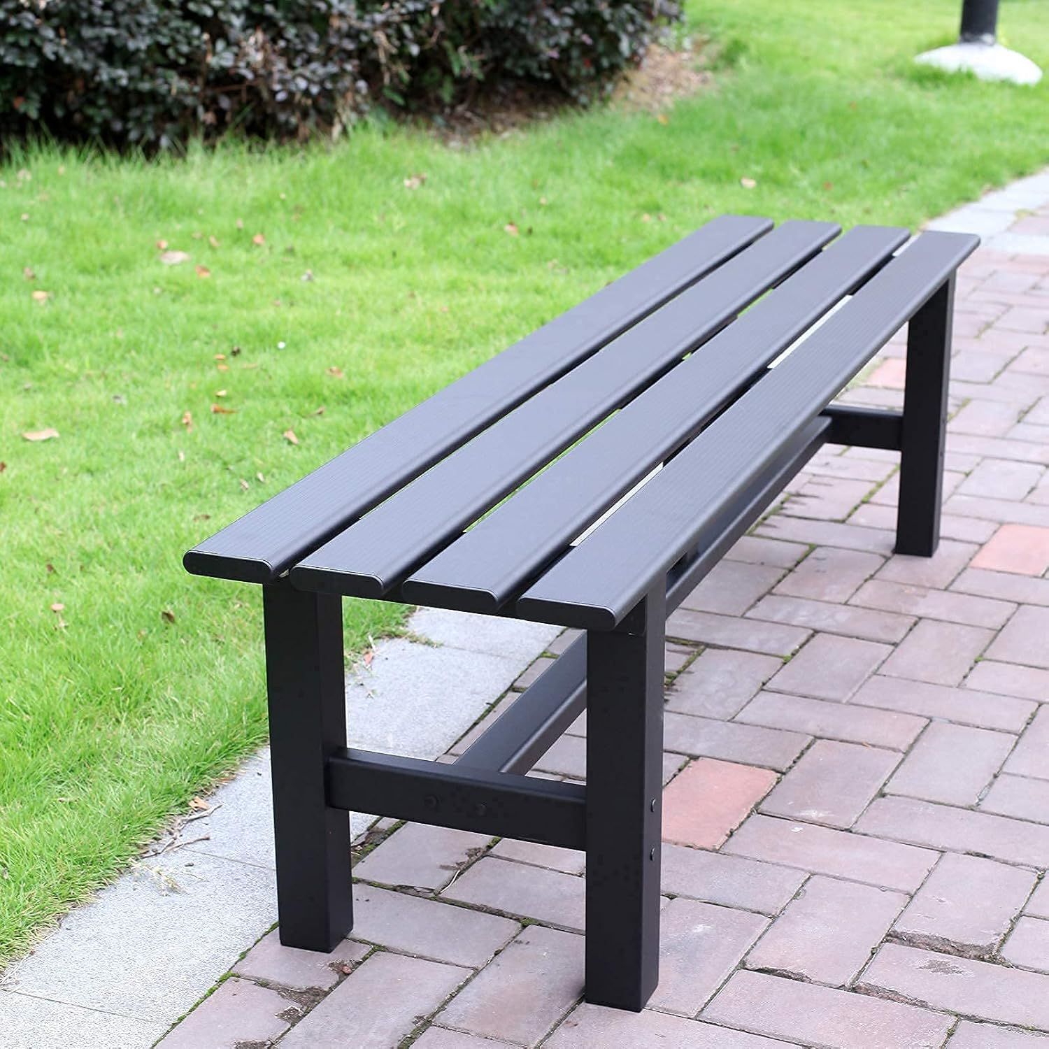 Black Aluminum Outdoor Patio Bench, 59.1 x 14.2 x 15.7 Inches