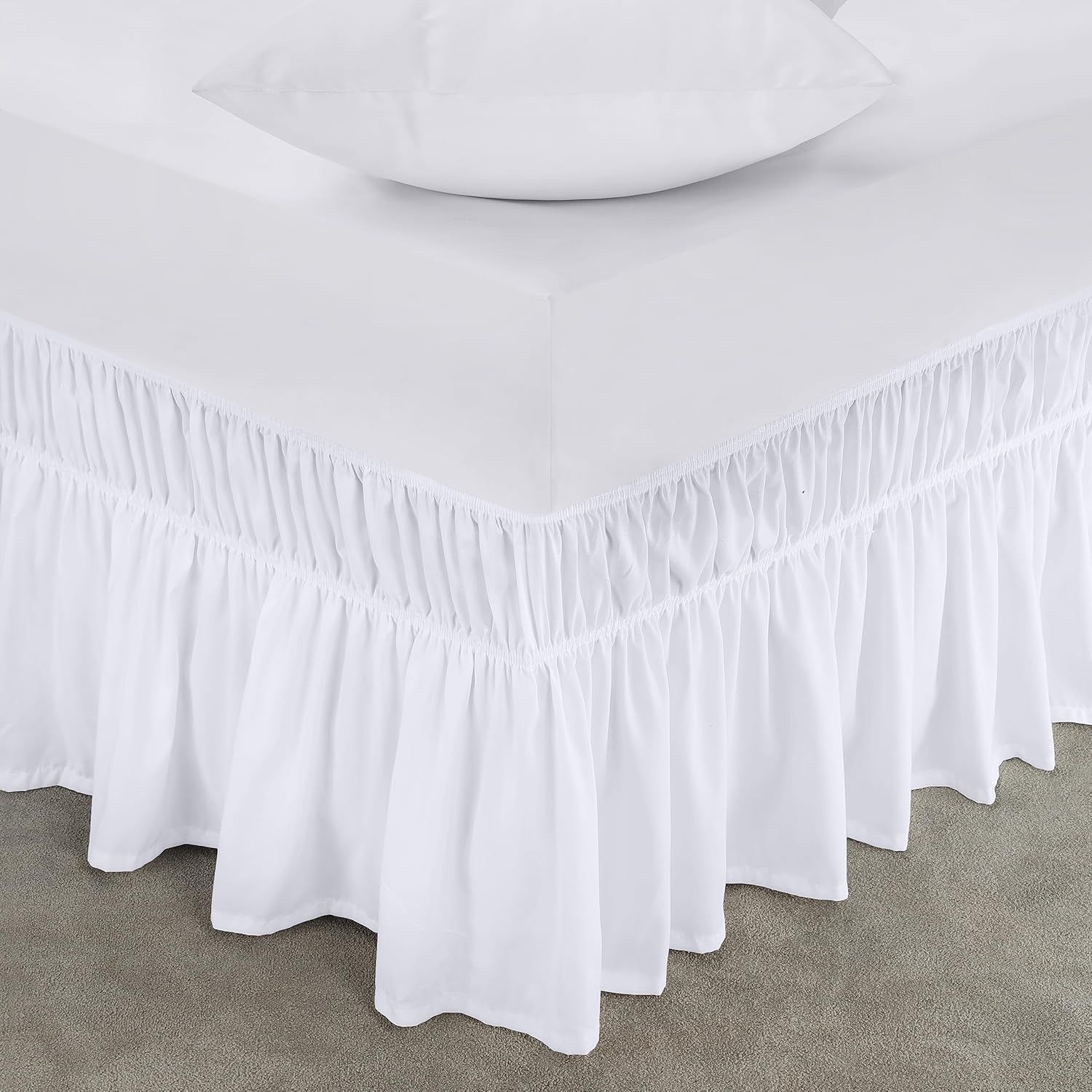 White Queen Microfiber Ruffled Bed Skirt with 16 Inch Drop