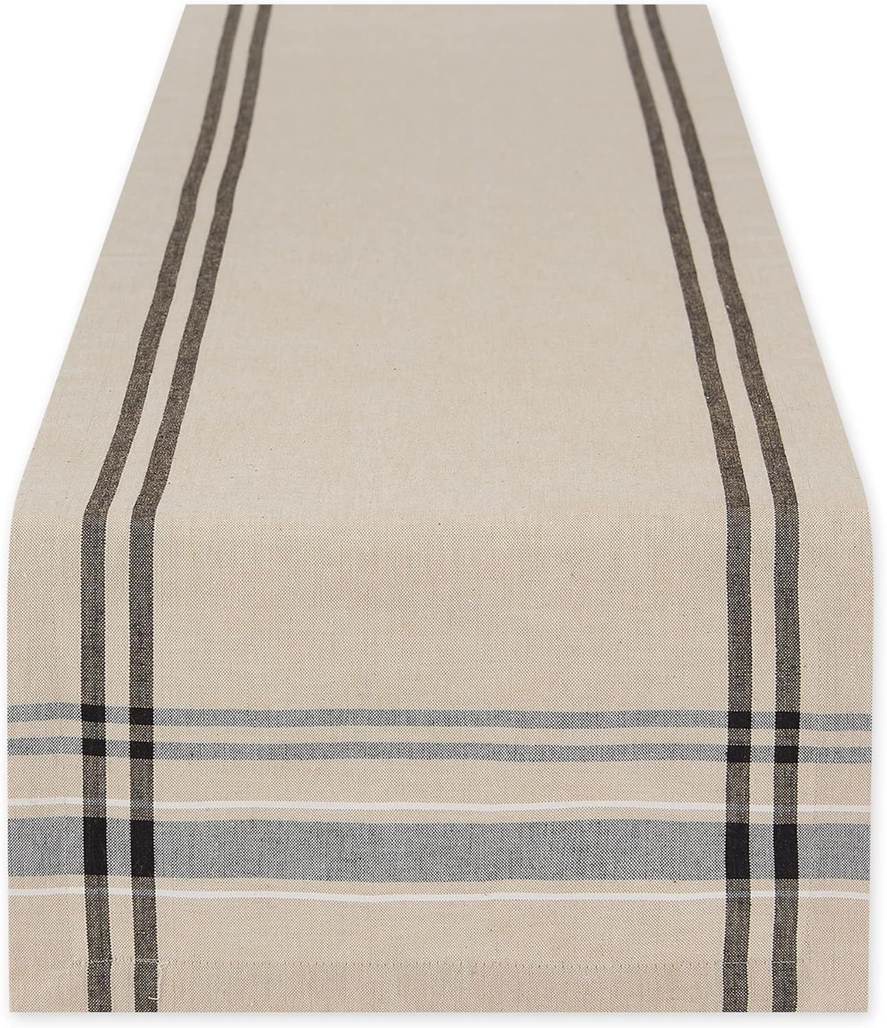 Rustic Beige Cotton Stripe Table Runner, 14x72 Inches