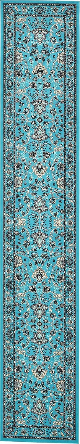 Turquoise and Ivory Synthetic Reversible Runner Rug