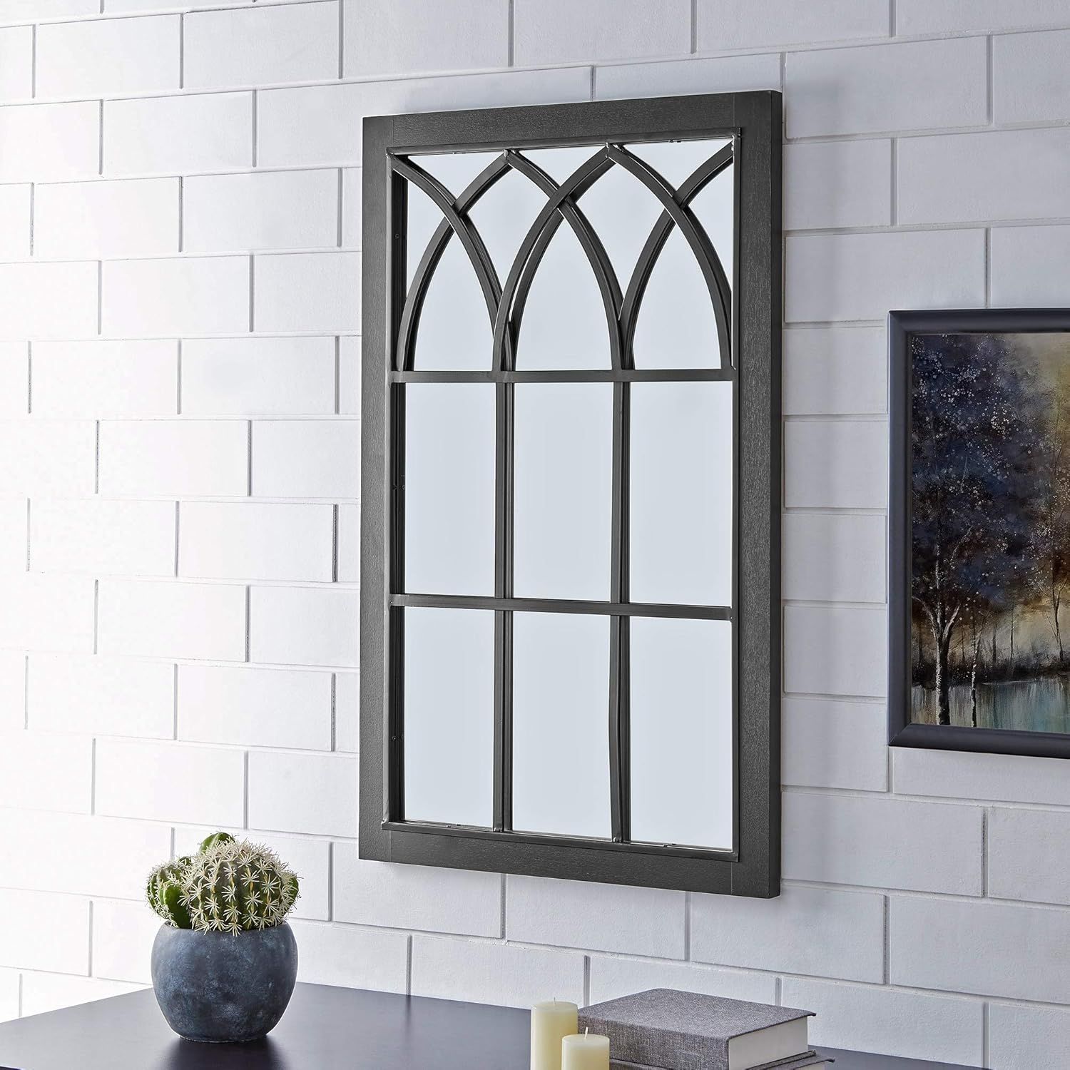 Grandview Rustic Black Wood Full-Length Arch Wall Mirror