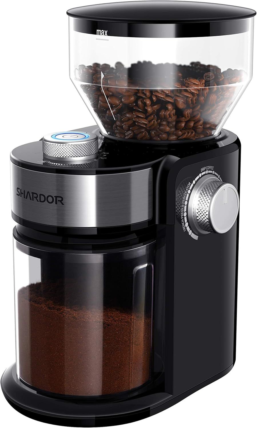 Black Electric Burr Coffee Grinder with Adjustable Grind Settings