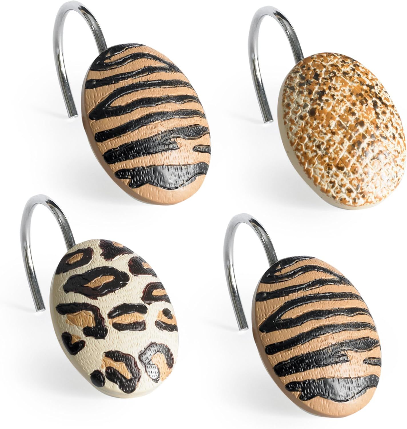 Multi Animal Print Resin Shower Curtain Hooks