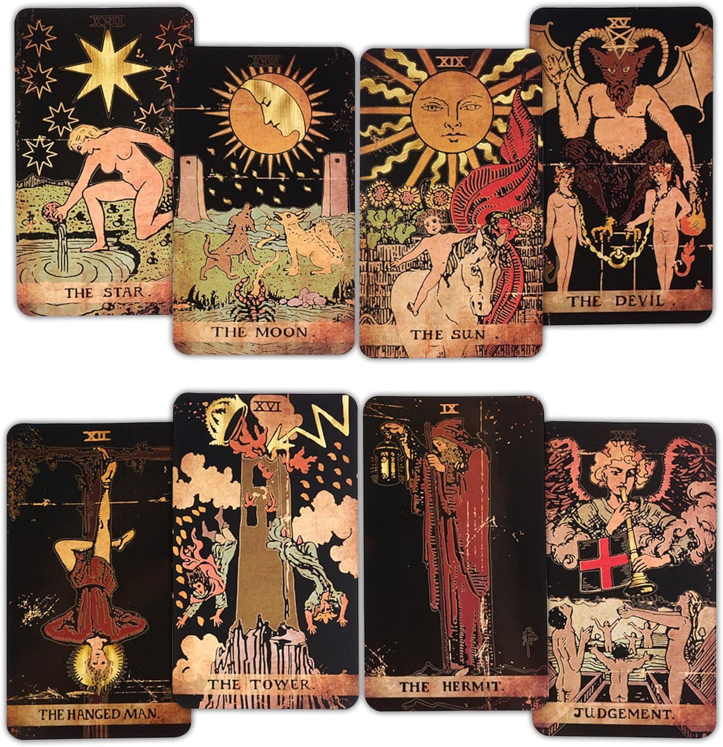 Vintage-Inspired Black and Gold Tarot Card Deck with Guidebook