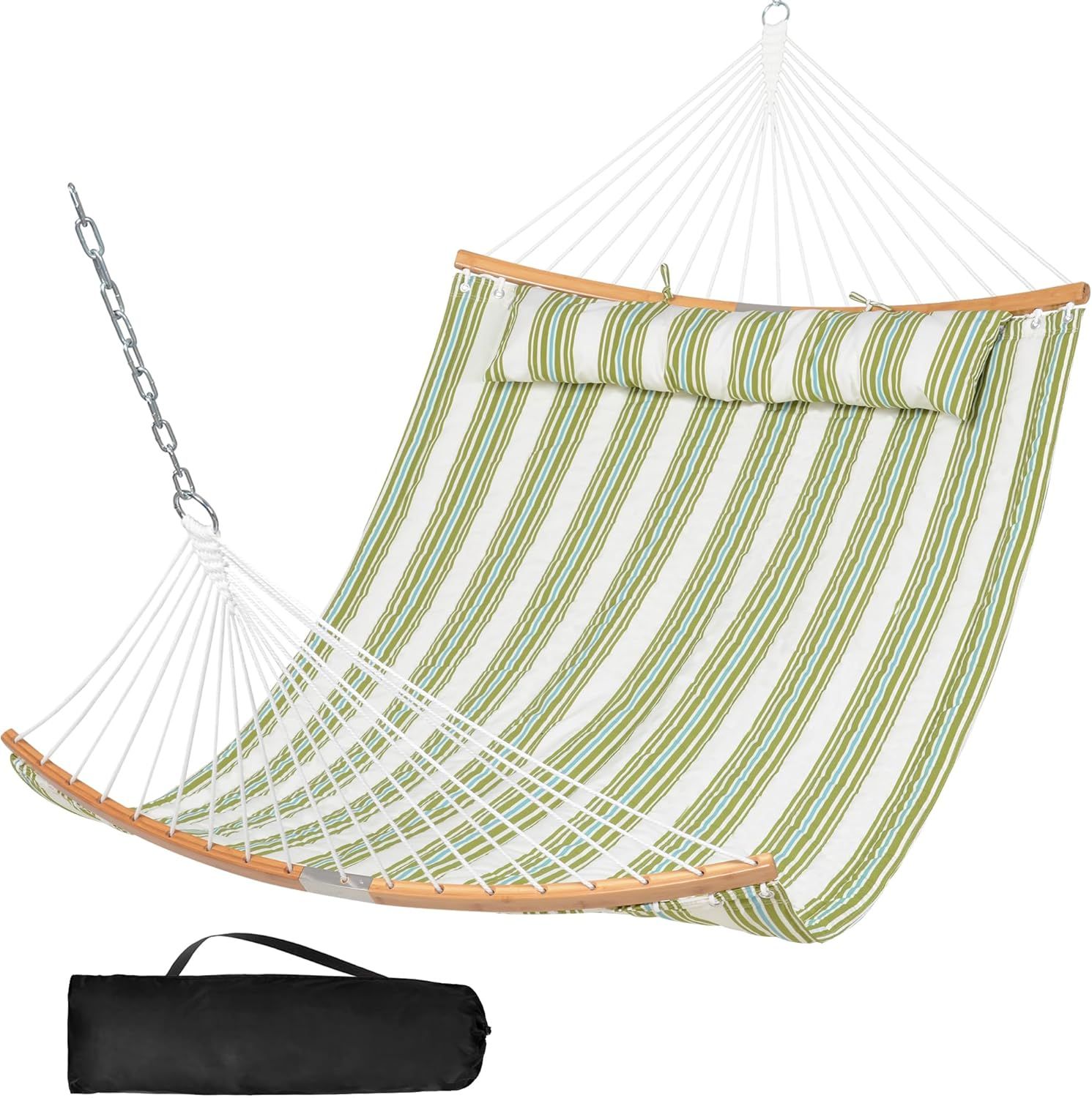 Light Green Striped Quilted Polyester Outdoor Hammock