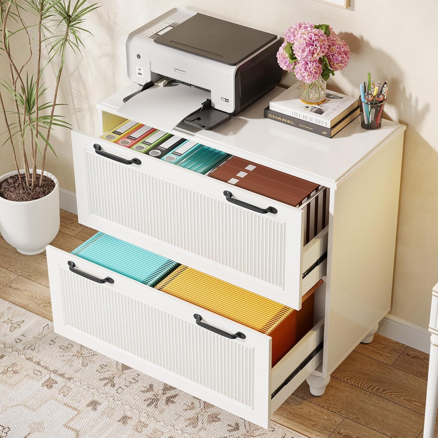 White Wood 2-Drawer Lateral Filing Cabinet with Adjustable Bars