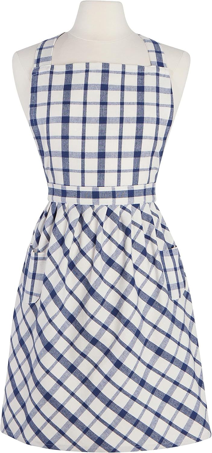 Blue and White Plaid Cotton Blend Vintage Bib Apron